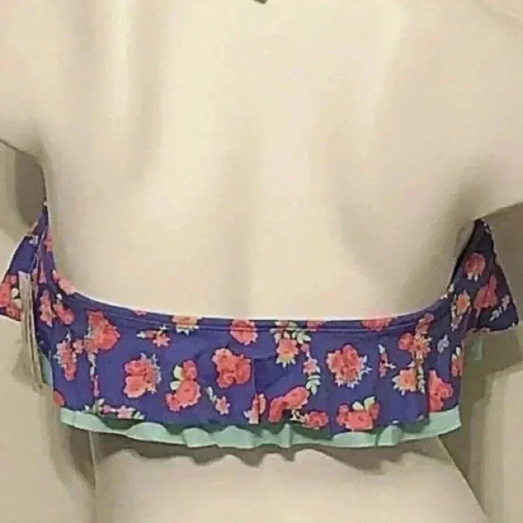 💥🆕BONGO PURPLE ROSE FLORAL FETE FLOUNCE STRAPLESS  BIKINI TOP S🆕 - Picture 2 of 6